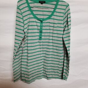 Active Basic Green and Gray Striped Top
